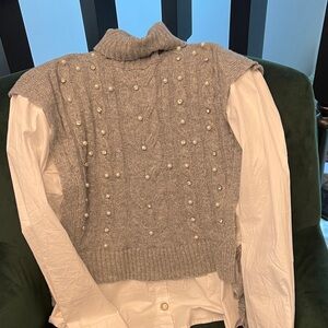 Twelve by Ontwelfth Gray Pearl Embellished “Old Money” Sweater Vest - Medium